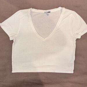New Fashion Nova Classic White V-Neck Crop Top size S women’s